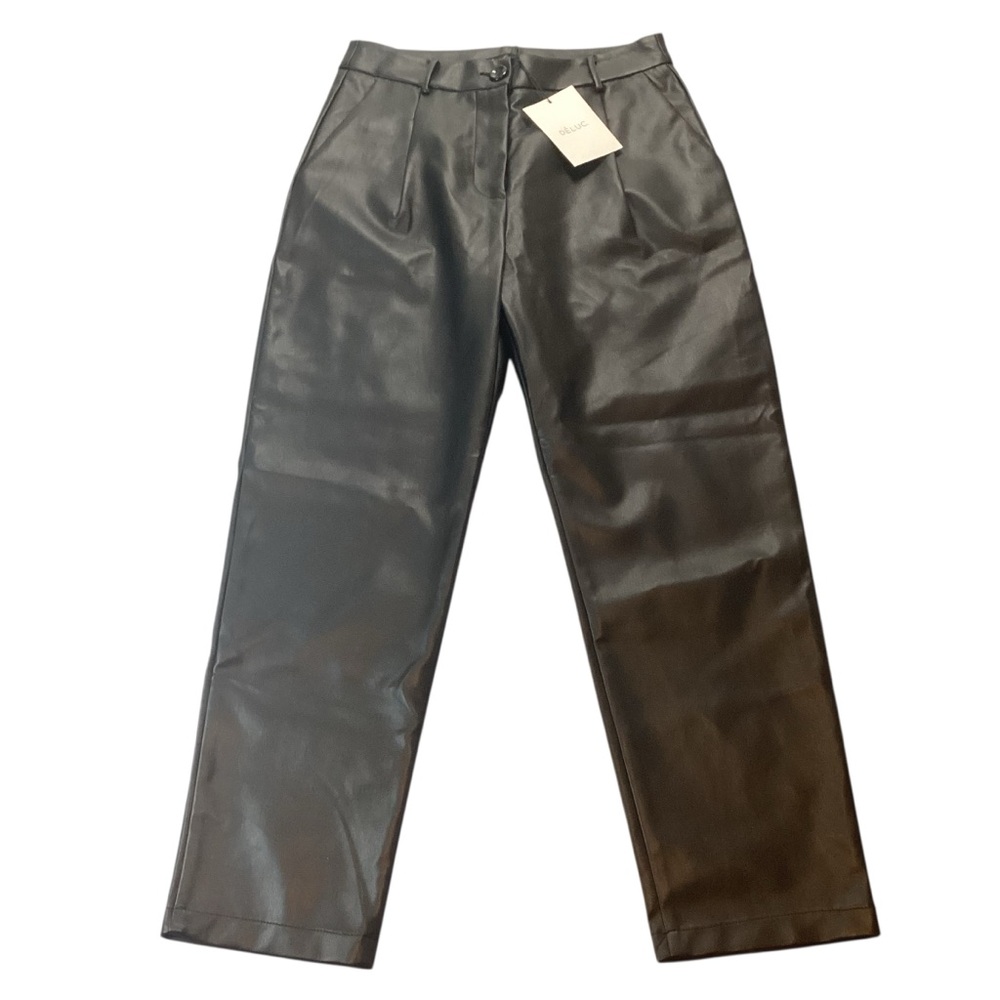 NWT Deluc Cataro Cigarette Black Vegan Leather High-Waisted Trouser Pants Medium